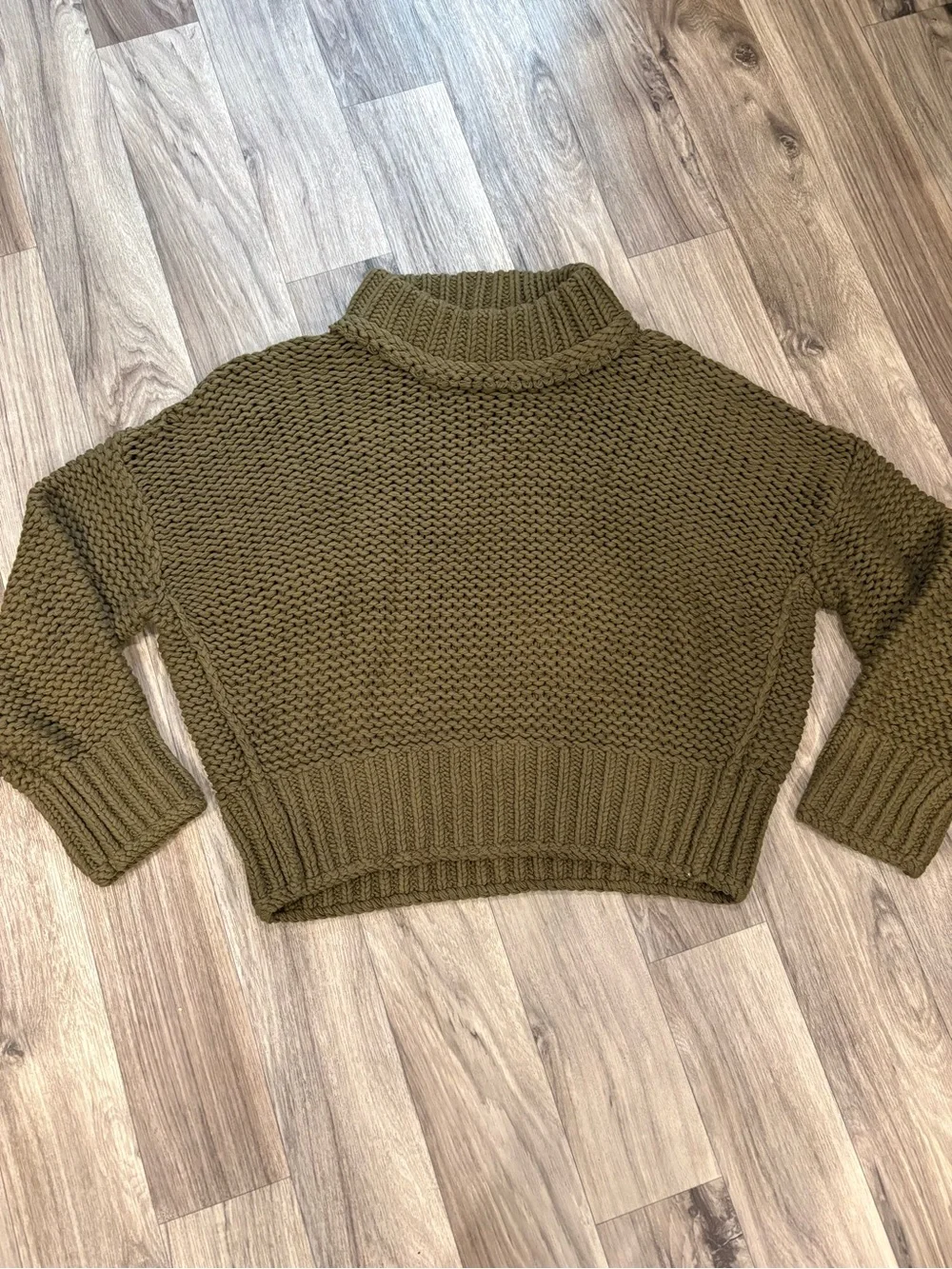Free People Olive Green Chunky Turtleneck Sweater My Only Sunshine Sweater XL